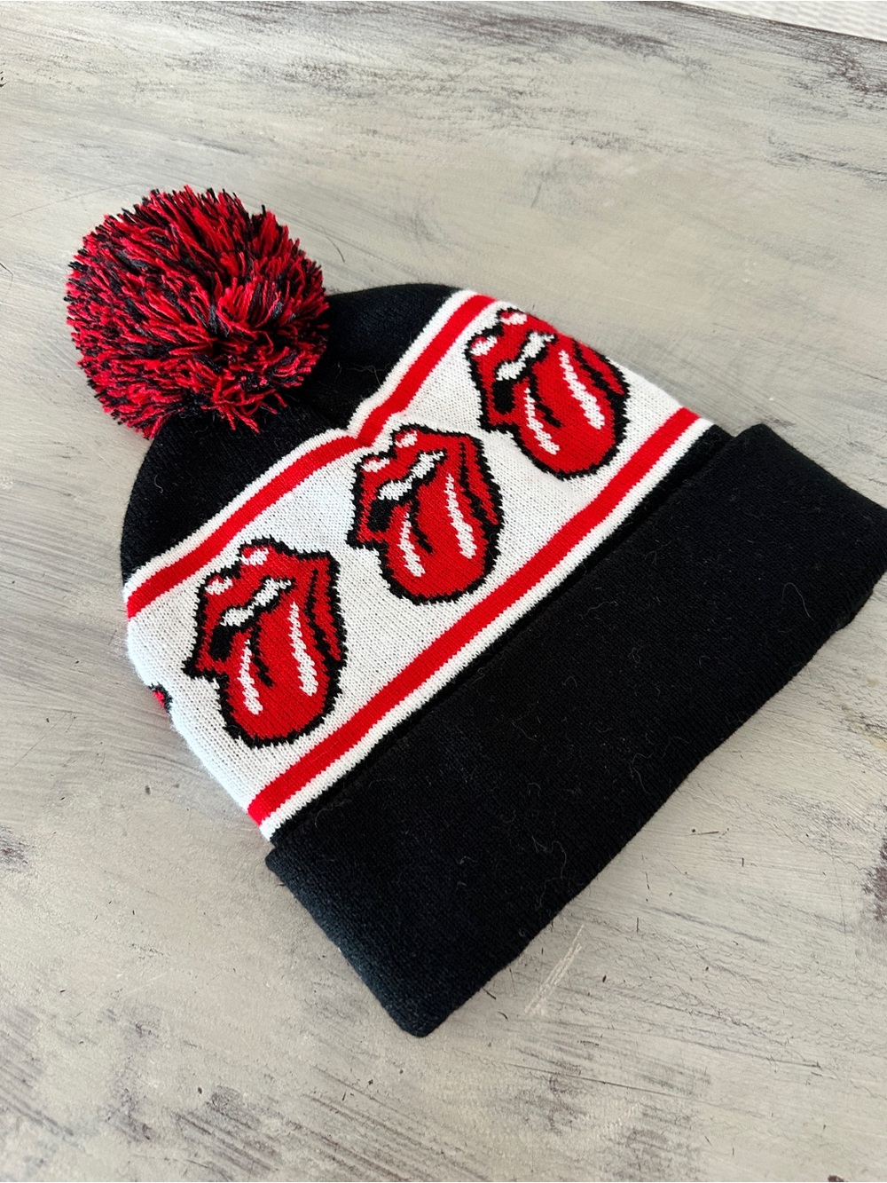 Teton Gravity Research Rolling Stones Beanie Red Black Cream - Picture 2 of 5